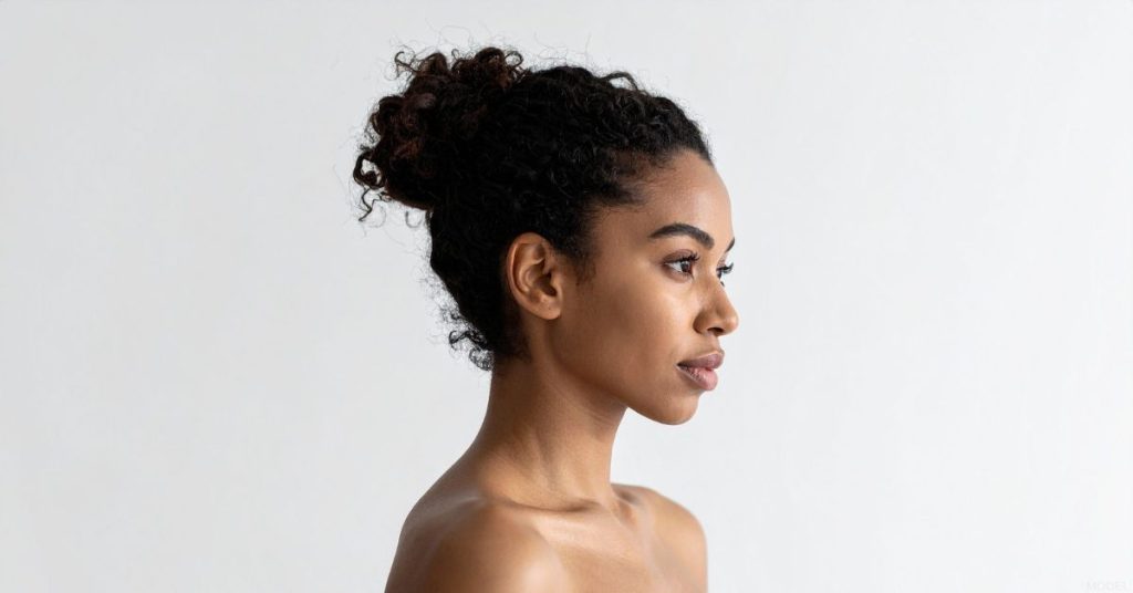 Woman's side profile post rhinoplasty (model)
