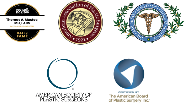 Society Memberships for Dr. Thomas Mustoe include American Society of Plastic Surgeons, The American Board of Plastic Surgery, American Association of Plastic Surgeons, American Board of Otolaryngology, Realself 100 & 500